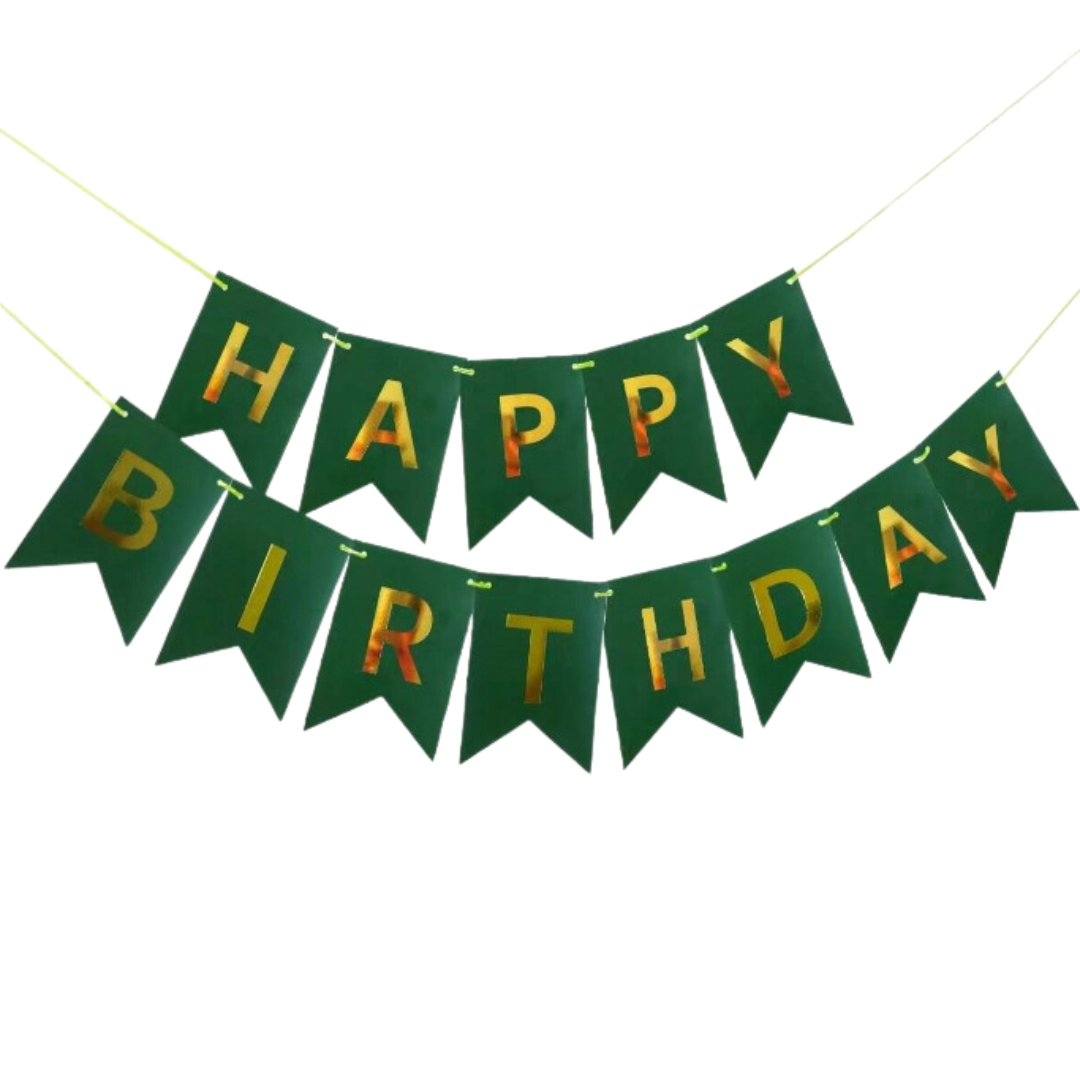 Green and Gold Happy Birthday Paper Banner