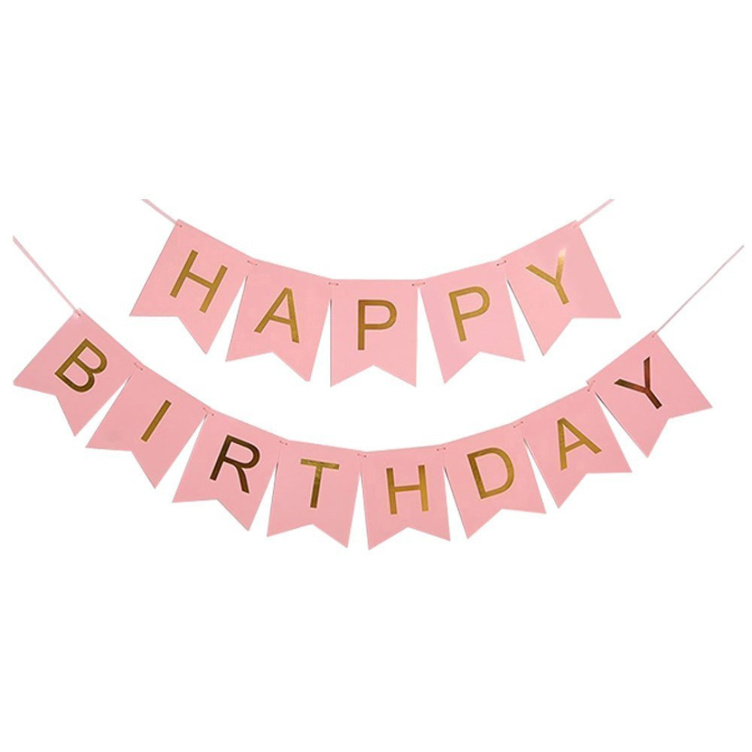 Light Pink and Gold Happy Birthday Paper Banner