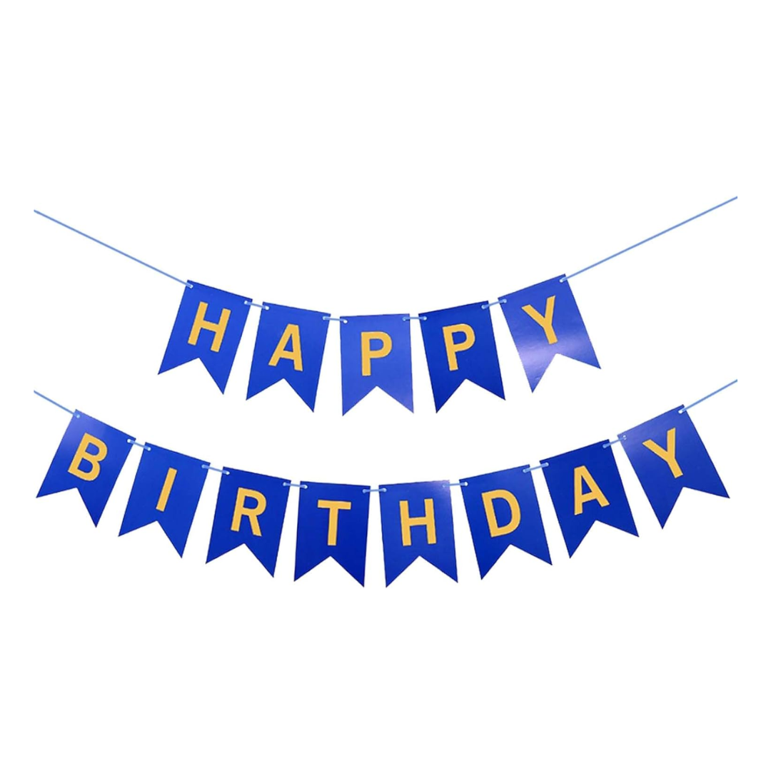 Blue and Gold Happy Birthday Paper Banner