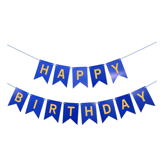 Blue and Gold Happy Birthday Paper Banner