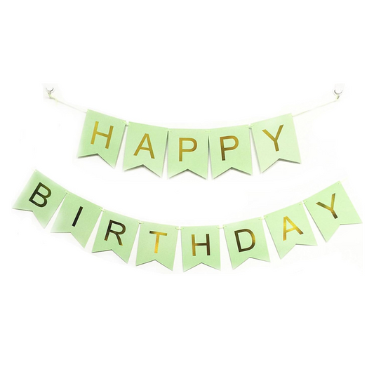 Light Green and Gold Happy Birthday Paper Banner