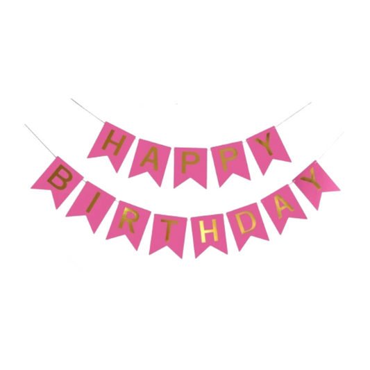 Pink and Gold Happy Birthday Paper Banner