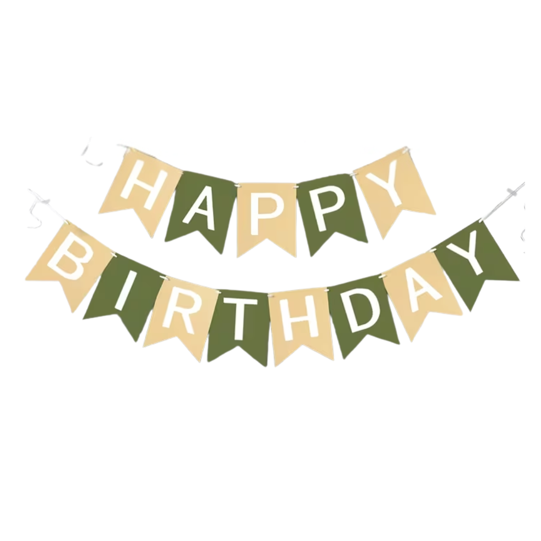 Cream and Green Happy Birthday Paper banner