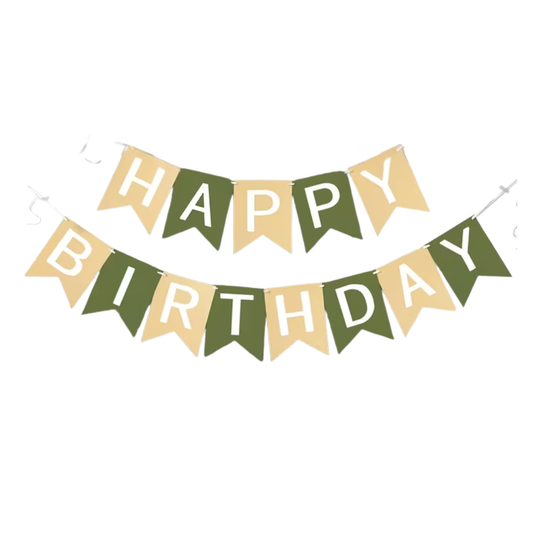Cream and Green Happy Birthday Paper banner