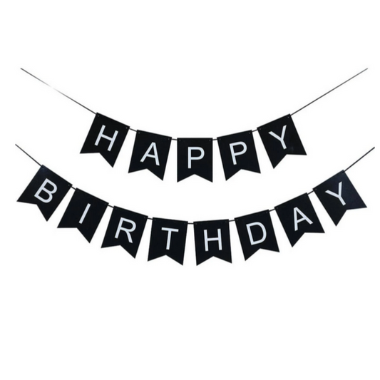 Black and White Happy Birthday Paper Banner
