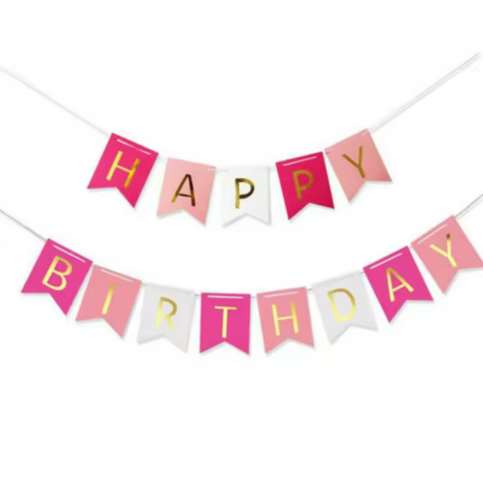 Pink Triple-toned Happy Birthday Paper Banner