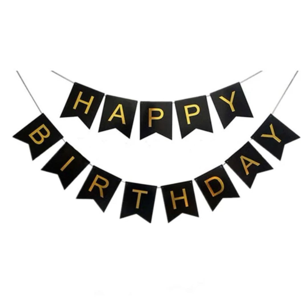 Black and Gold Happy Birthday Paper Banner