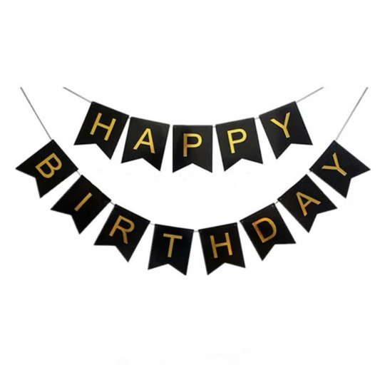 Black and Gold Happy Birthday Paper Banner