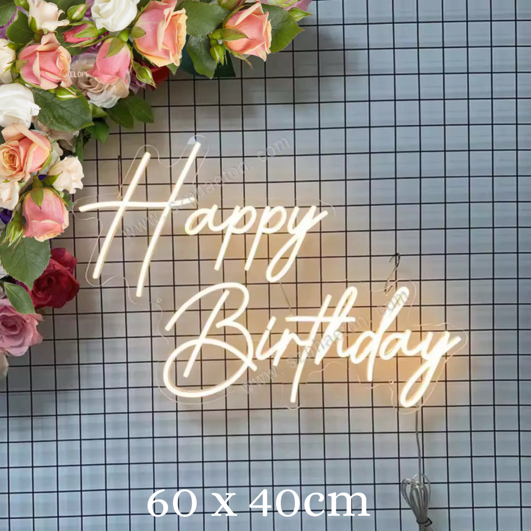 "Happy Birthday" Warm Neon Led Sign - 60 x 40cm for rent