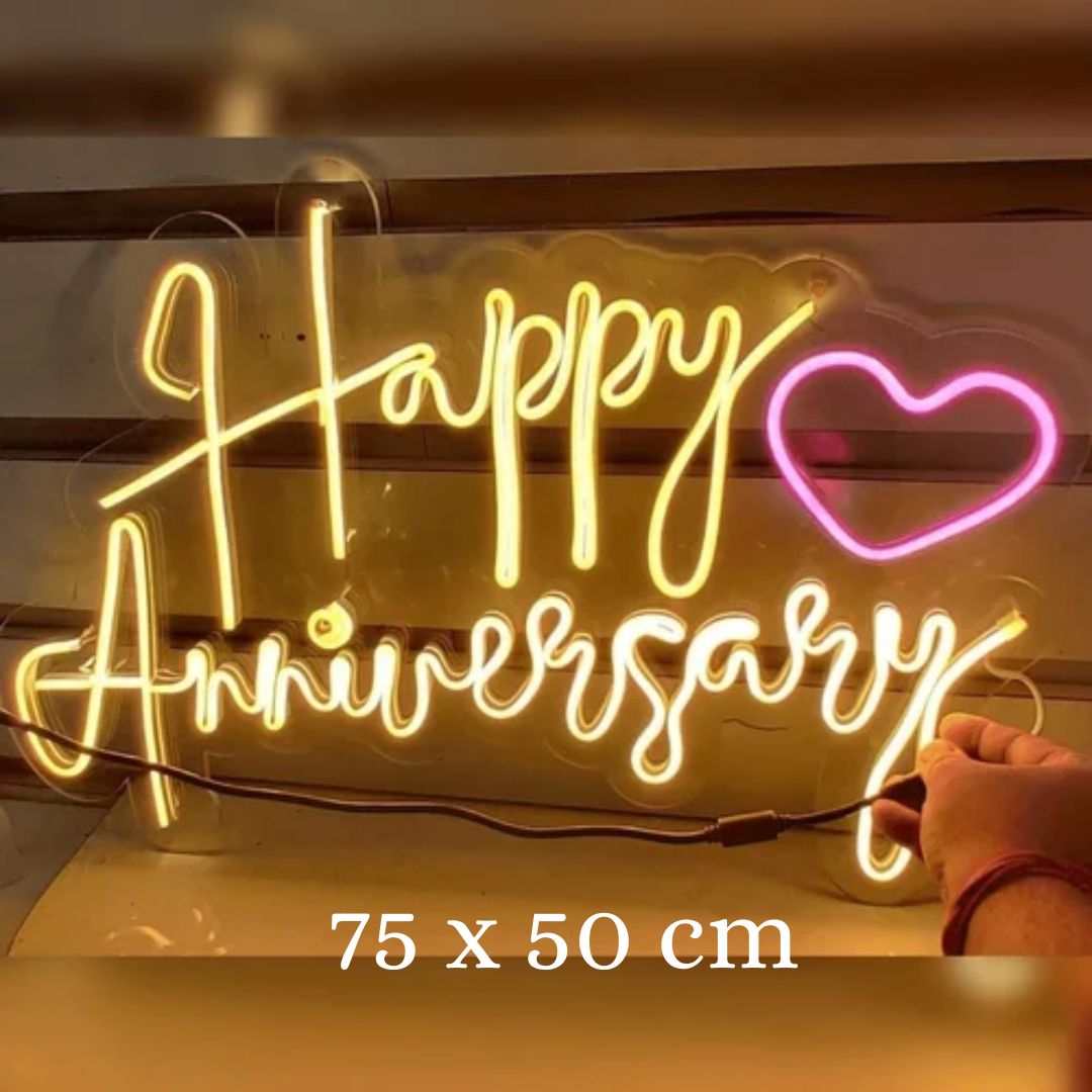 "Happy Anniversary" Warm Neon Led Sign - 75 x 50 cm for rent