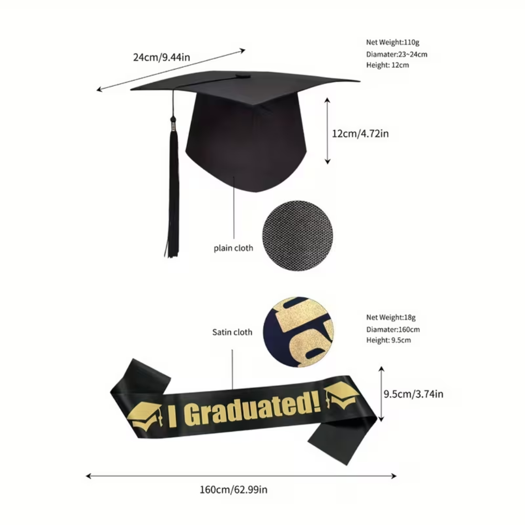 2pcs Graduation Cap and Sash