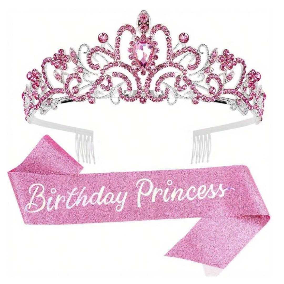 Pink Birthday Princess Sash and Crown Set