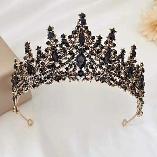 Vintage Black Rhinestone bridal crown