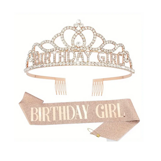 2pcs Rosegold Birthday Girl Sash and crown