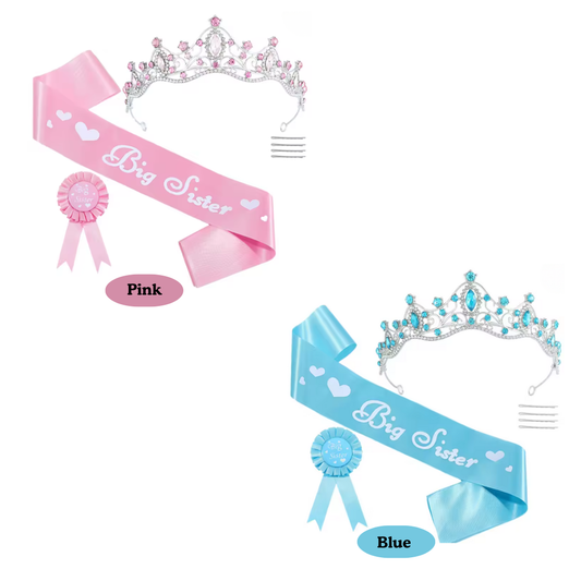 3pcs Big Sister Sash, Badge and Tiara Crown Set