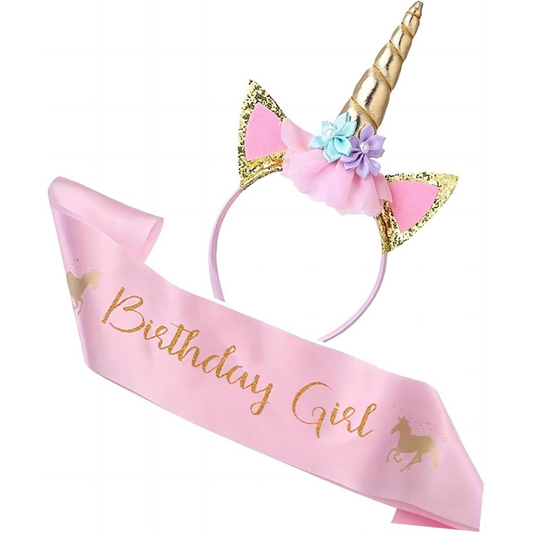 Unicorn Theme Birthday Headband and Sash