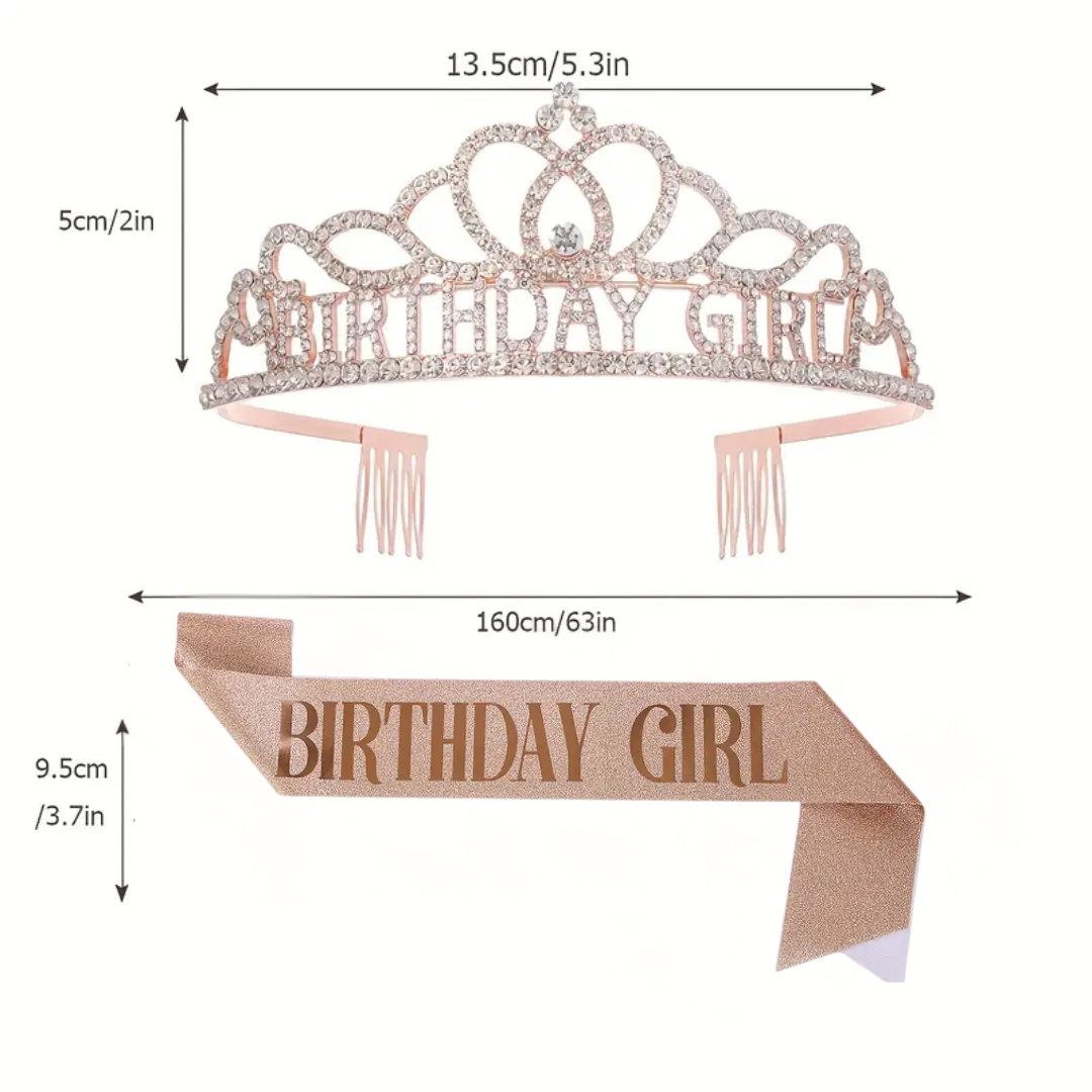 Birthday Girl Rhinestone Crown with Sash