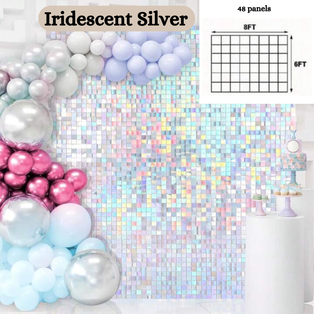 48pcs Iridescent Silver Shimmer Wall Backdrop