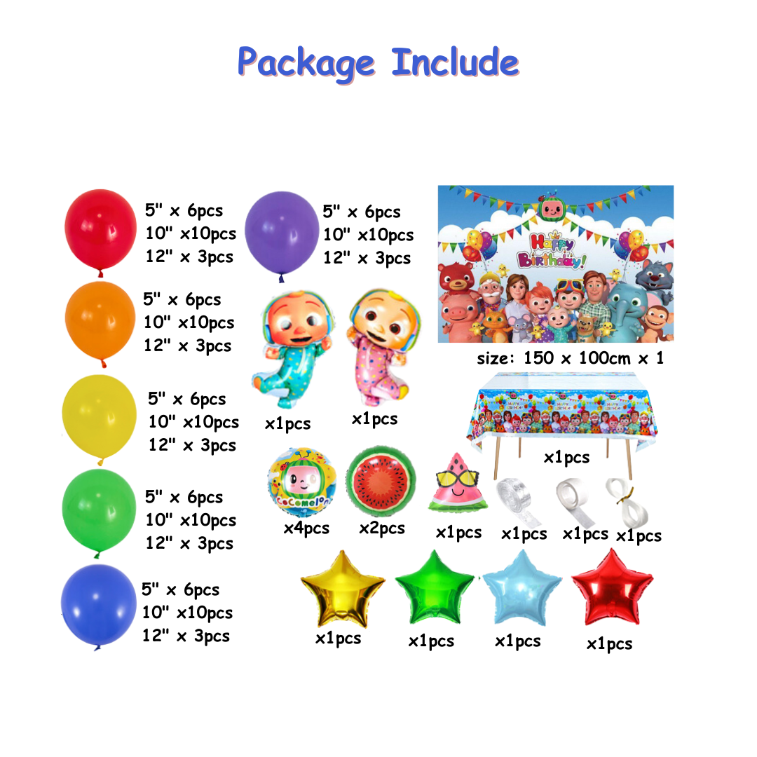 133pcs Blue Boy Cocomelon Birthday Decoration Kit with Backdrop and Table Cover