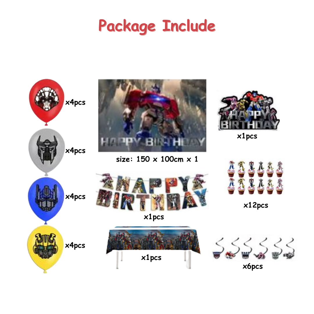 38pcs Transformer Birthday Decorations Kit with Backdrop and Table Cover