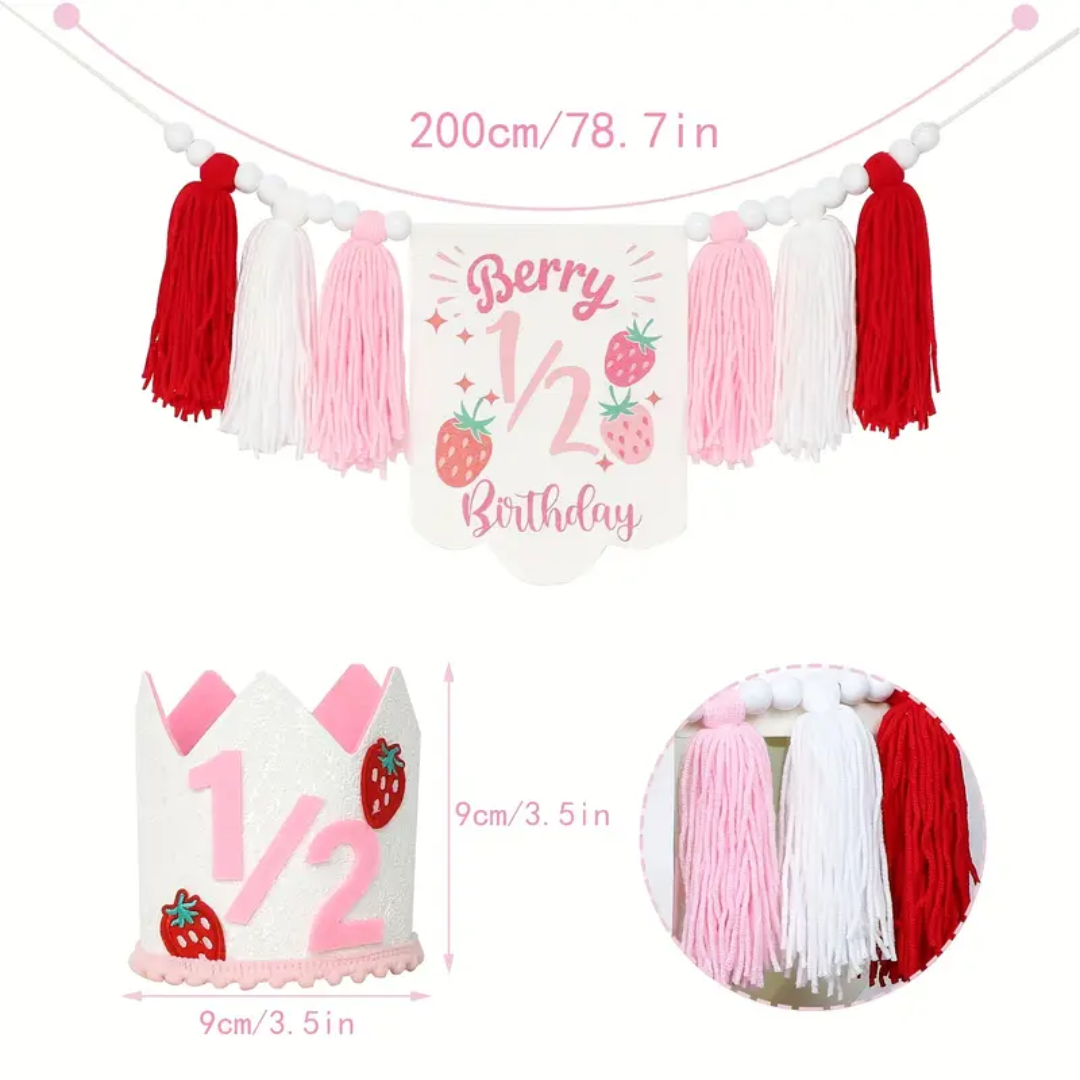 2pcs 1/2 Strawberry theme Banner and Hat