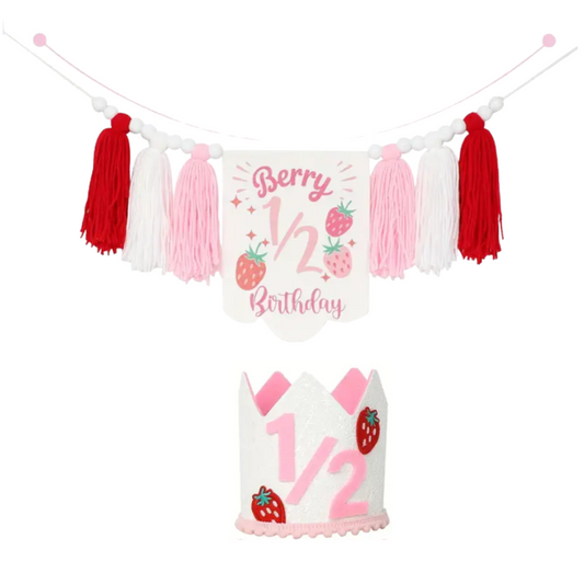 2pcs 1/2 Strawberry theme Banner and Hat