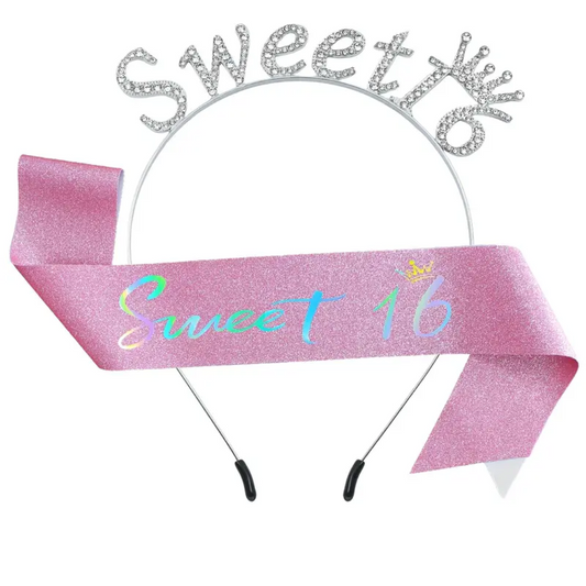 2pcs Set, Sweet 16, 16th Birthday Headband and Sash