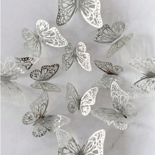 12pcs Silver 3D Butterfly Stickers