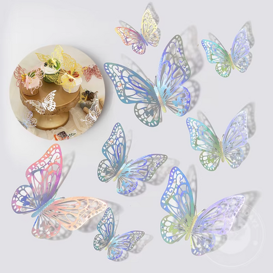 12pcs Silver Shiny 3D Butterfly Sticker