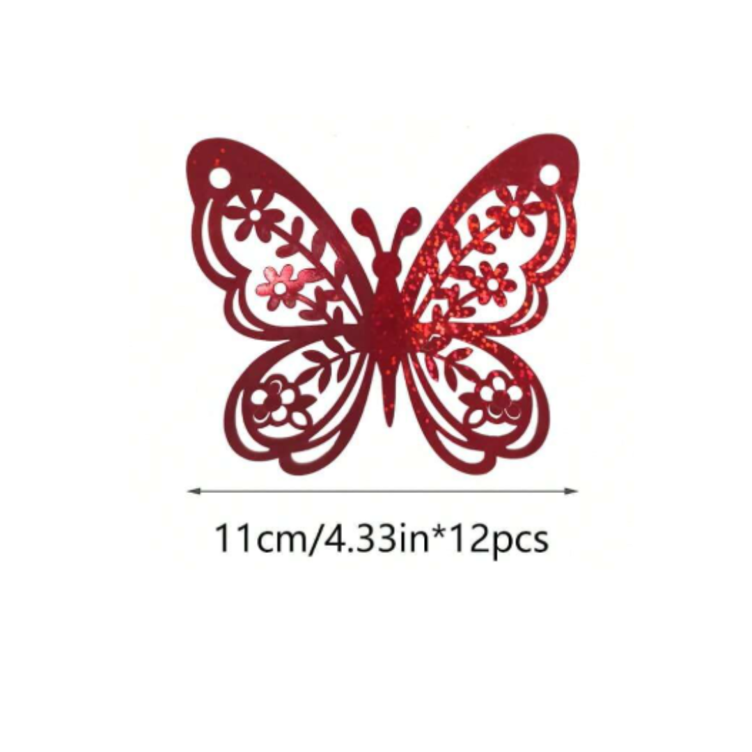 12pcs Red 3D Butterfly Sticker