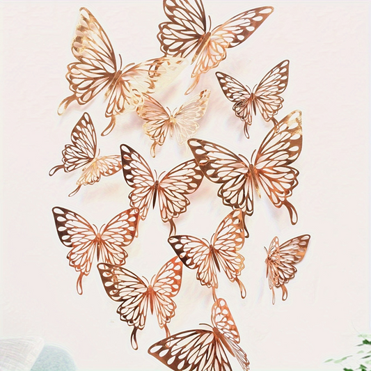 12 pcs 3D Rose gold Butterfly Stickers