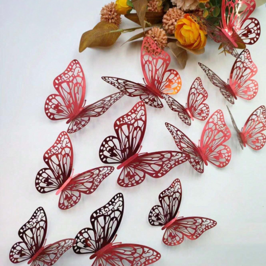 12pcs 3D Red Butterfly Sticker