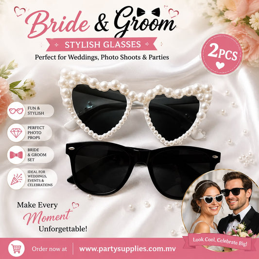 Pair of Bride Groom Bride To Be Wedding Prop Glasses