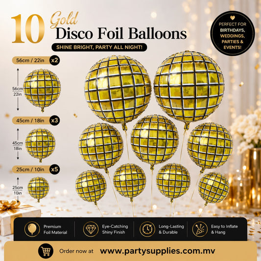 10pcs Golden Disco Foil Balloons