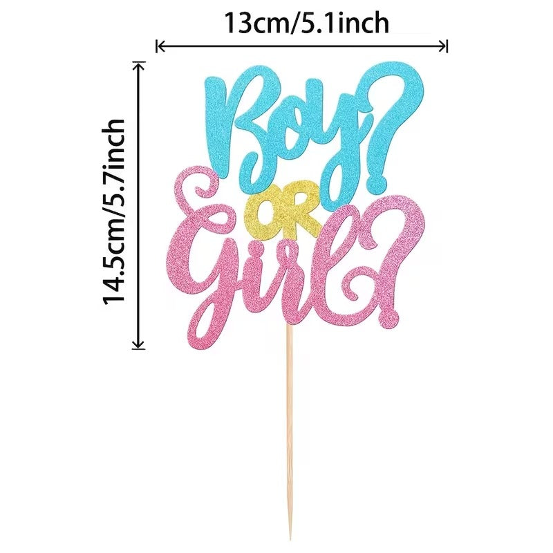 1pc Gender Reveal Baby Shower Glitter Boy or Girl Cake Topper