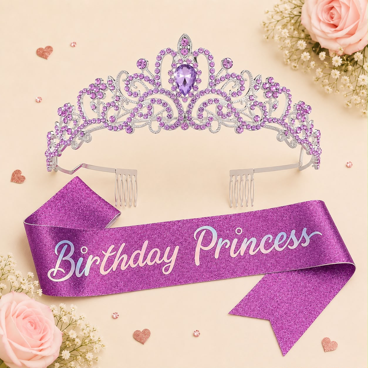 Purple Birthday Princess Sash and Crown Set