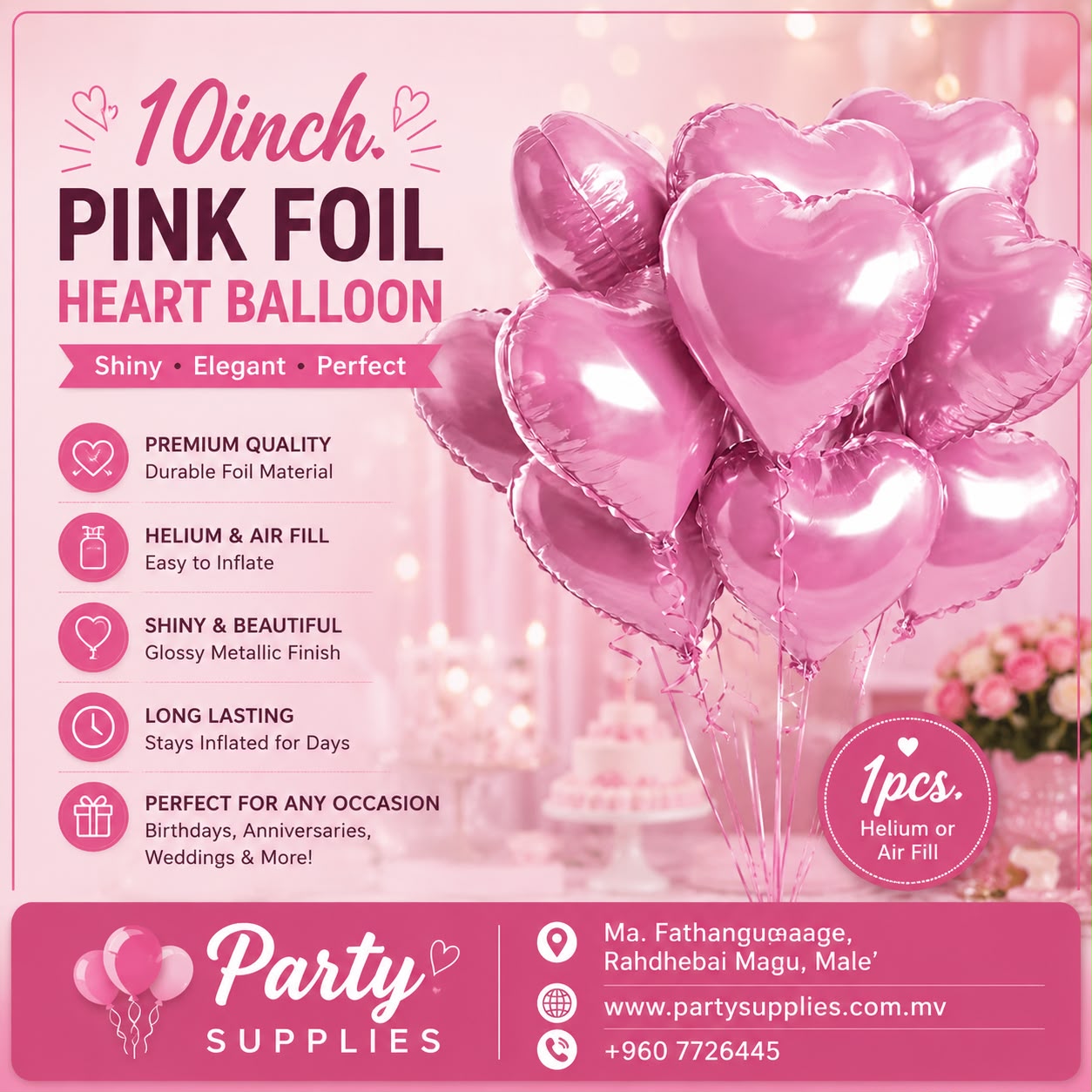 1pcs 10inch Pink Foil Heart Balloon