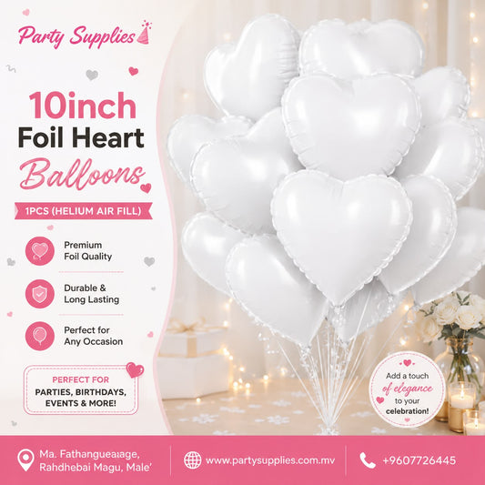 1pcs 10inch White Foil Heart Balloon