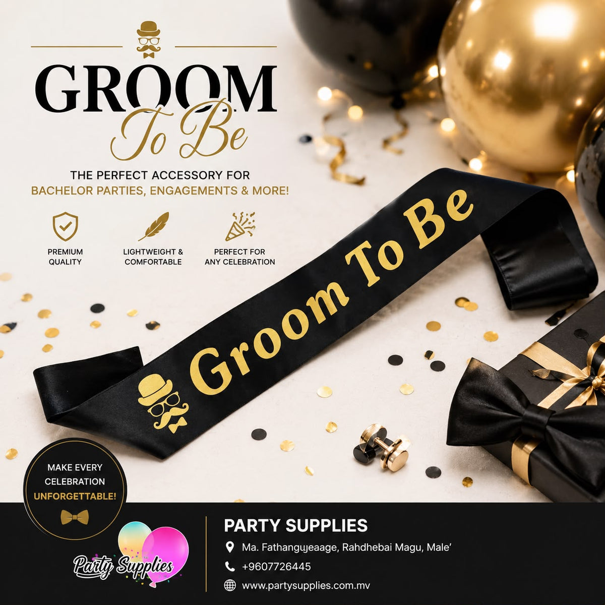 Black and Gold Groom to be Sash