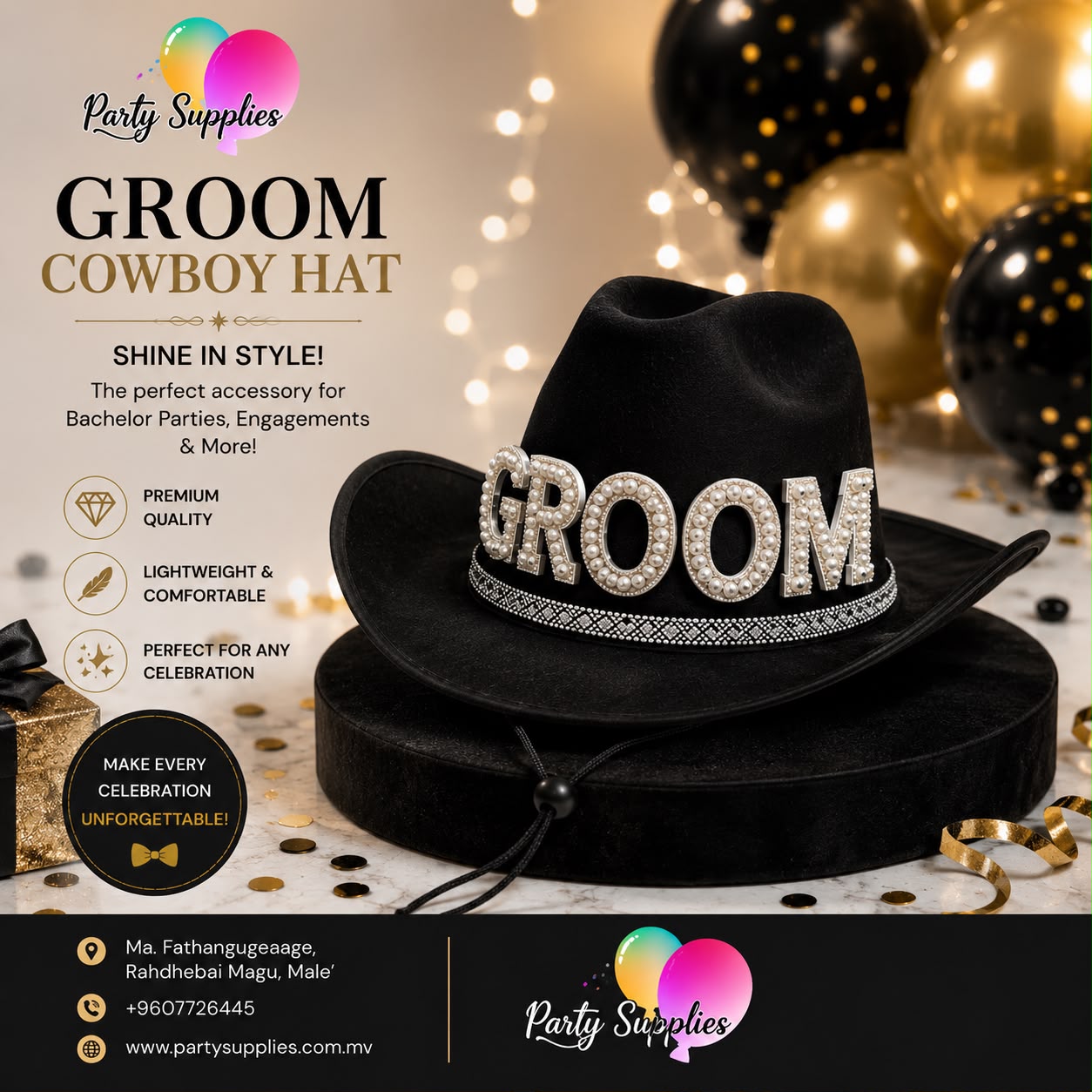 Bachelor Party Cowboy Pearl Groom Hat