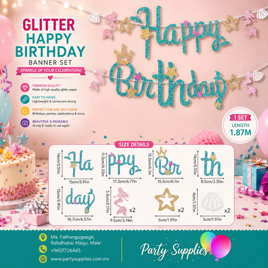 Mermaid Pattern Happy Birthday Banner