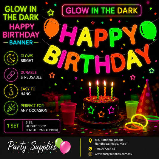 Glow in the Dark Neon Fluorescent Happy Birthday Banner