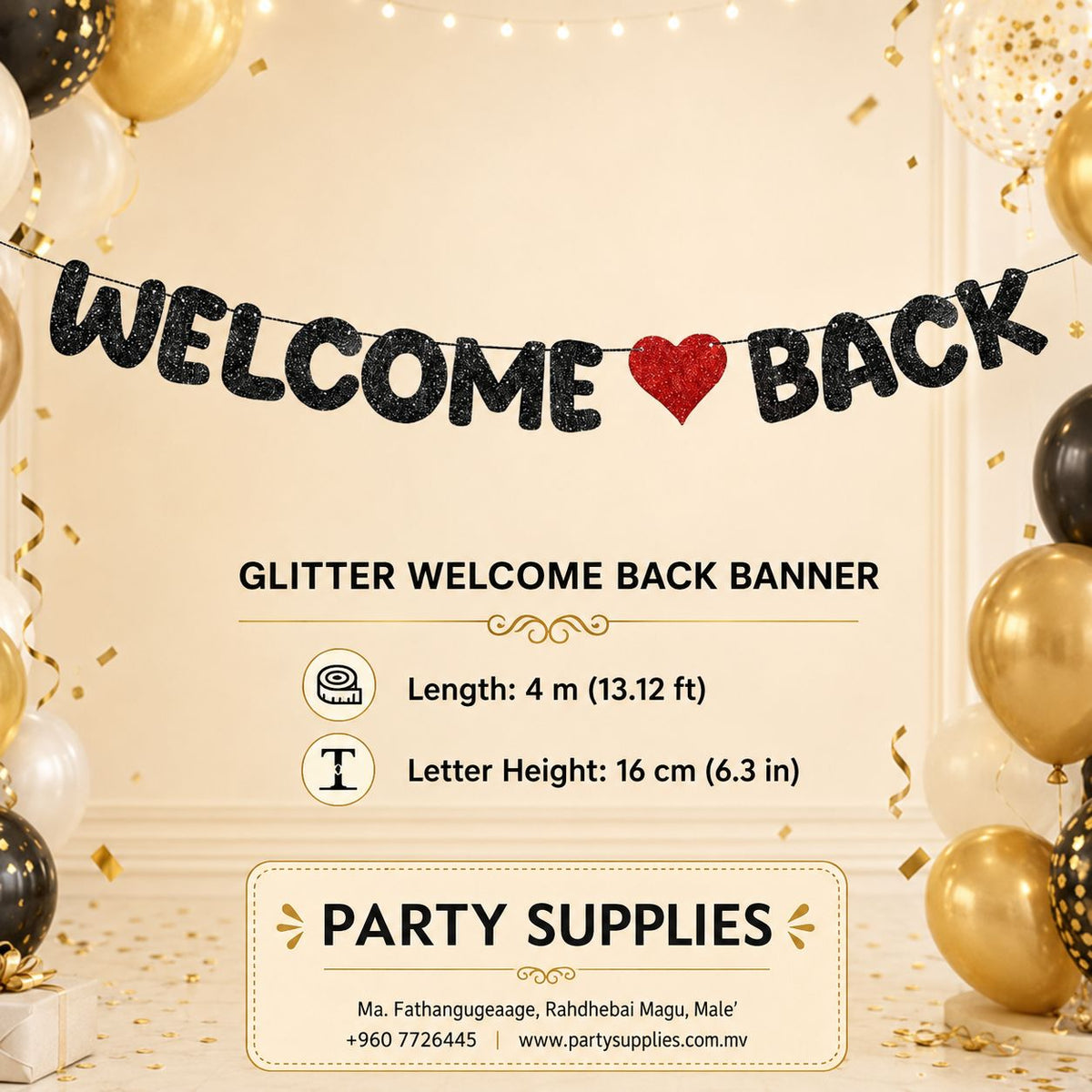 Black Welcome Back Glitter Banner