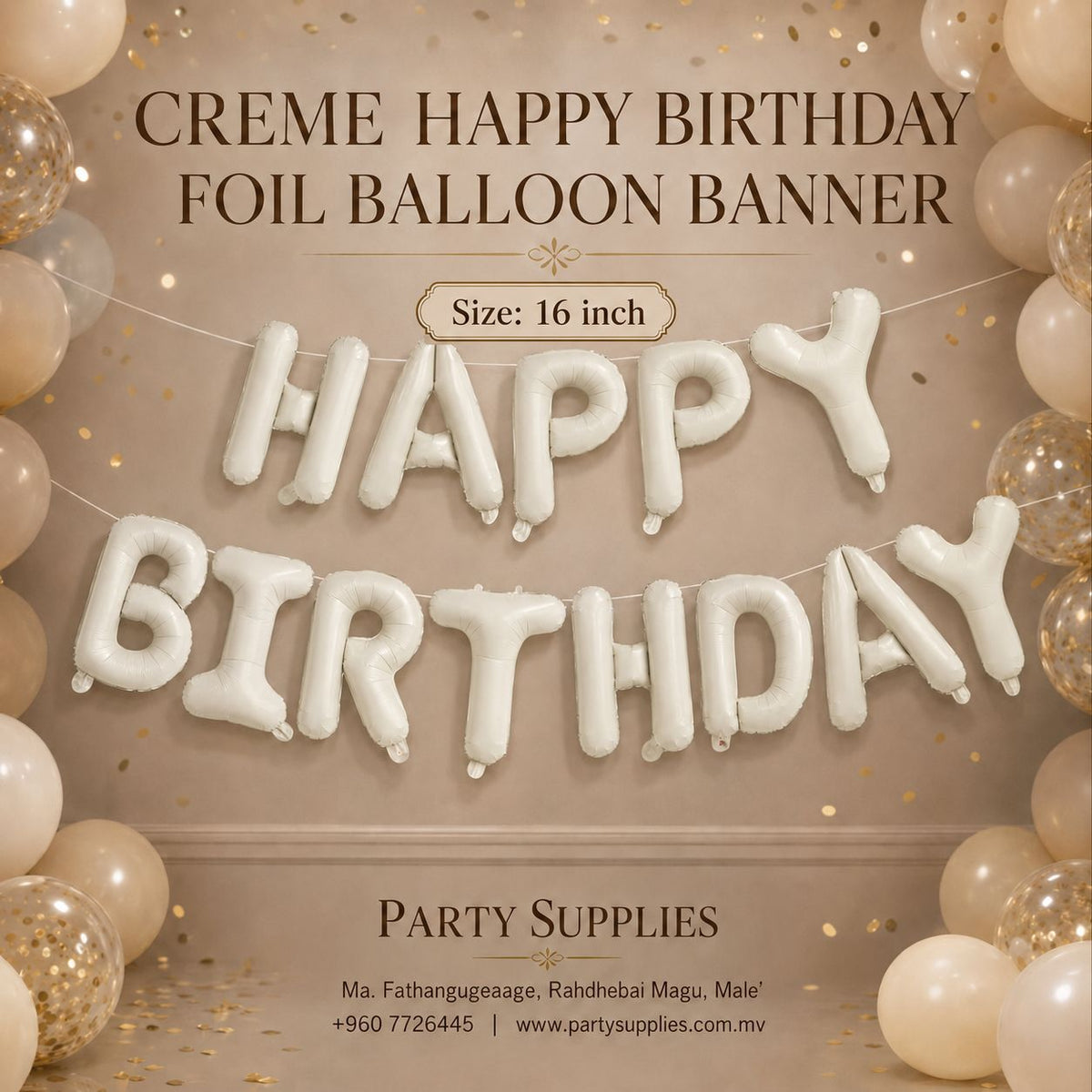 16inch Cream White Happy Birthday Foil Banner