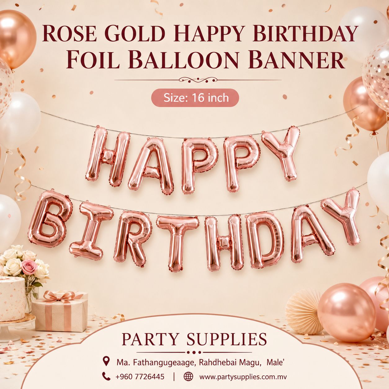 16inch Rose Gold Happy Birthday Foil Banner