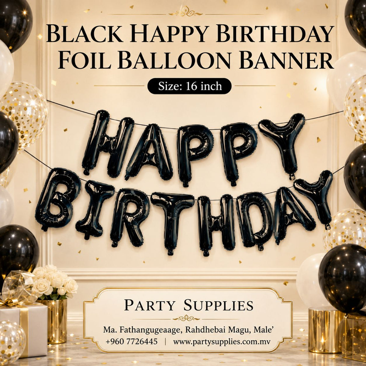 16inch Black Happy Birthday Foil Banner
