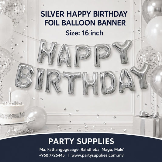 16inch Silver Happy Birthday Foil Banner