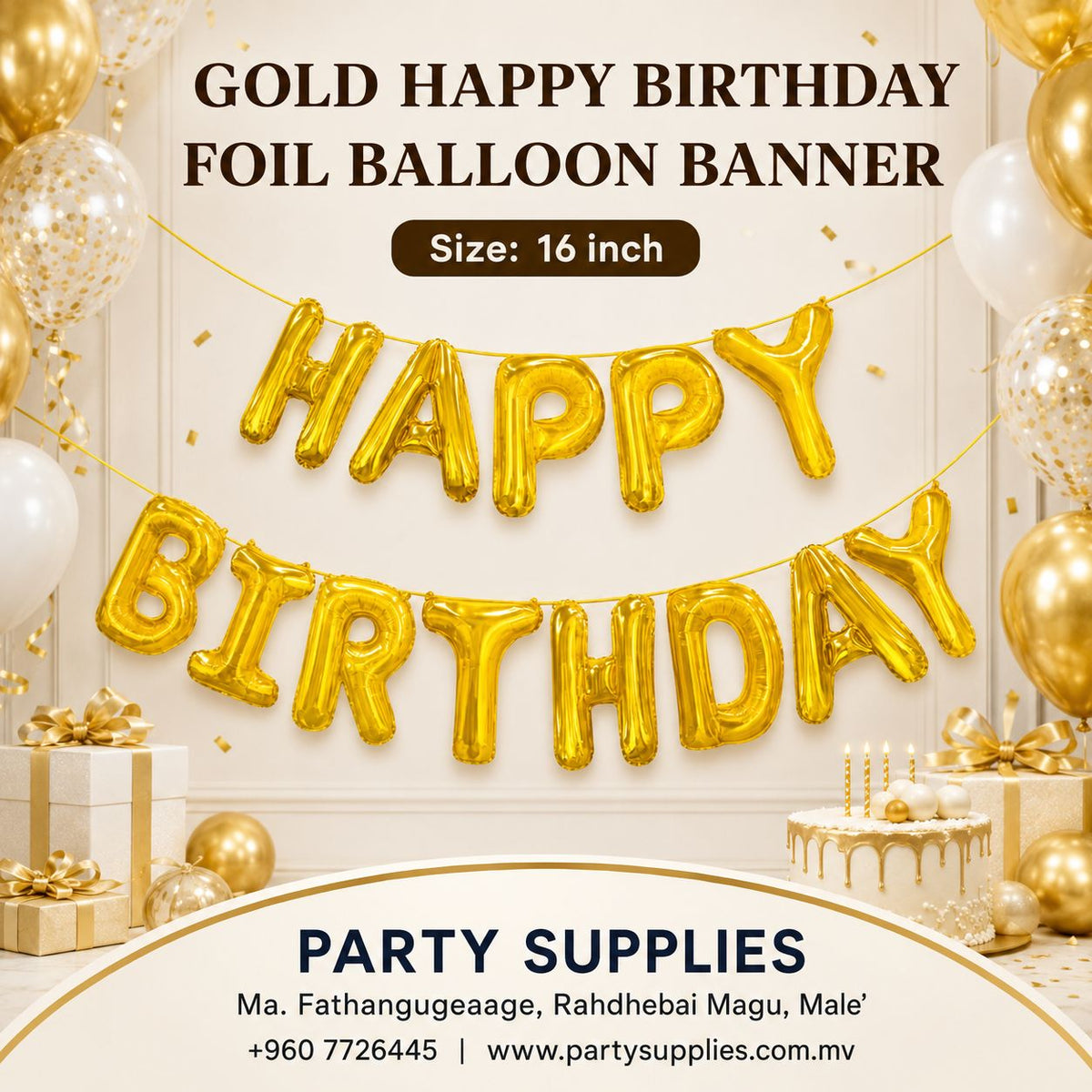 16inch Gold Happy Birthday Foil Banner