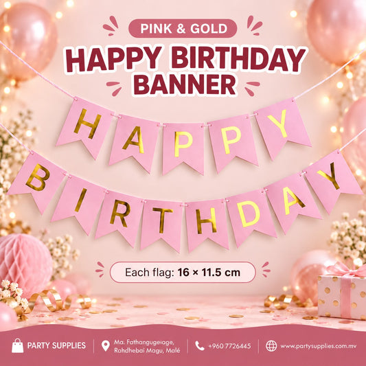 Pink and Gold Happy Birthday Paper Banner