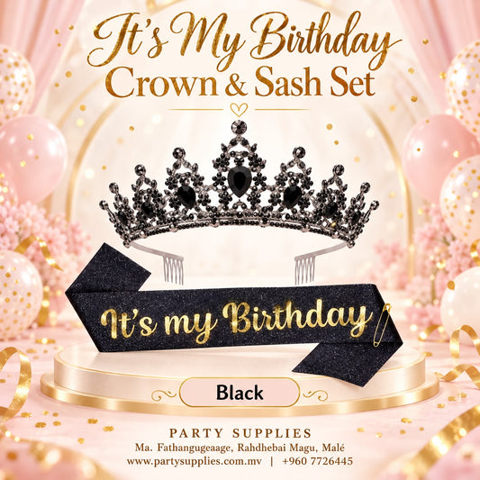 Black It’s My Birthday” Crown & Sash Set